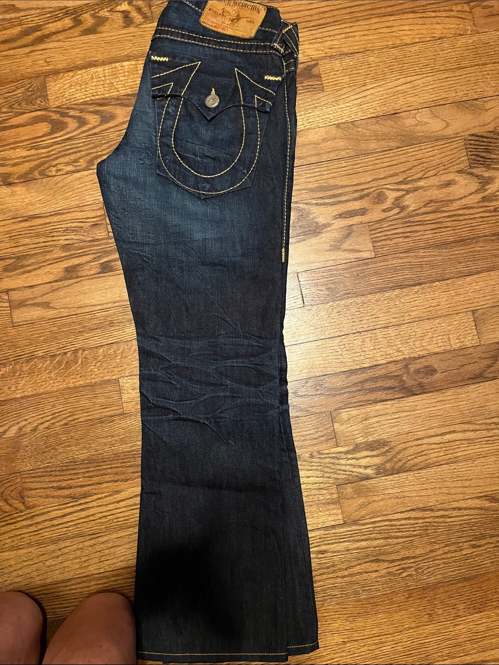 True Religion Dark Indigo Flare Jeans with Contrast Stitching